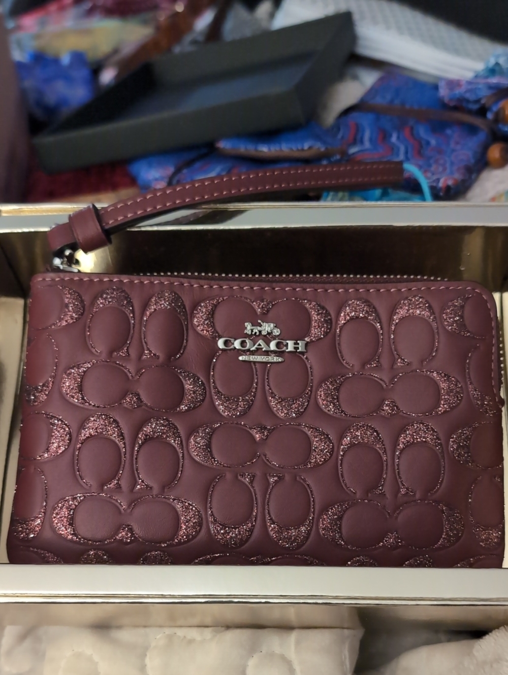 COACH Plum Quilted Signature Wristlet Clutch